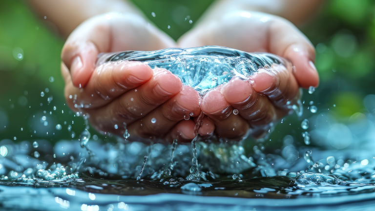 water in hands