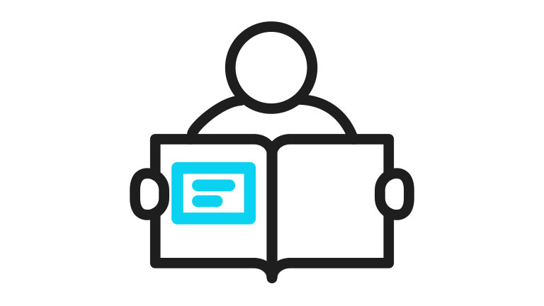 icon of a user reading a guide icon of a user reading a guide